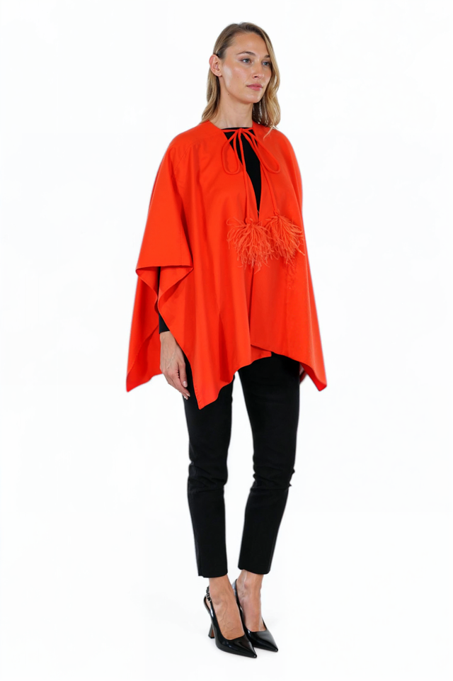 Valentino Elegant Feather-Trimmed Cape