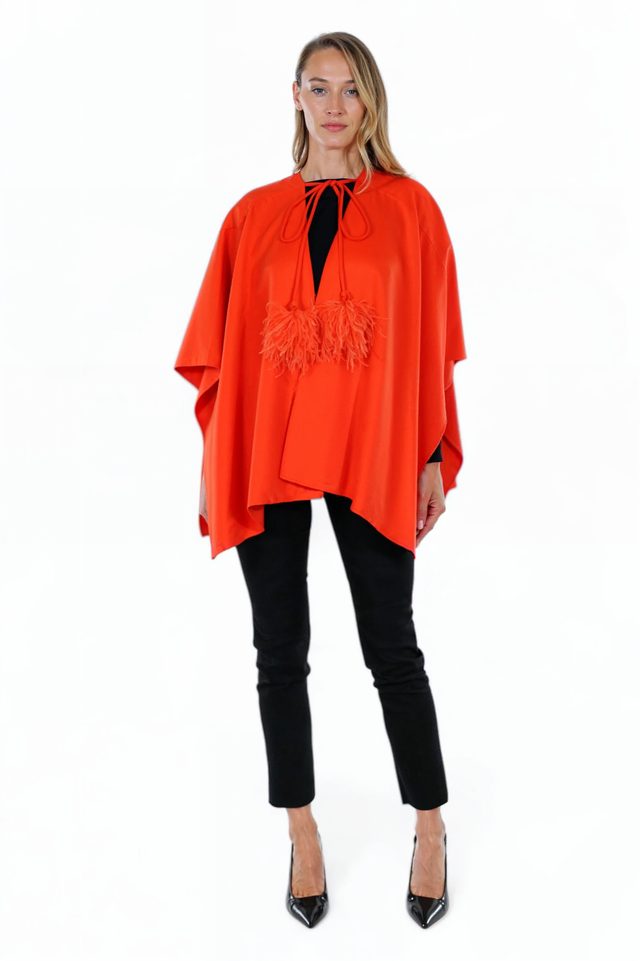 Valentino Elegant Feather-Trimmed Cape