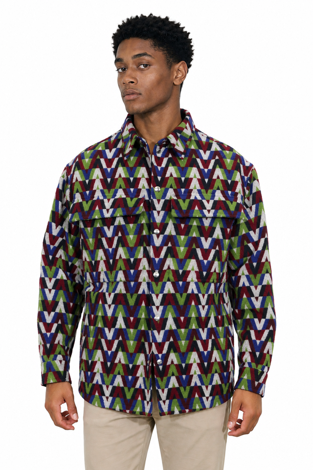 Valentino V-Optical Wool Overshirt Jacket