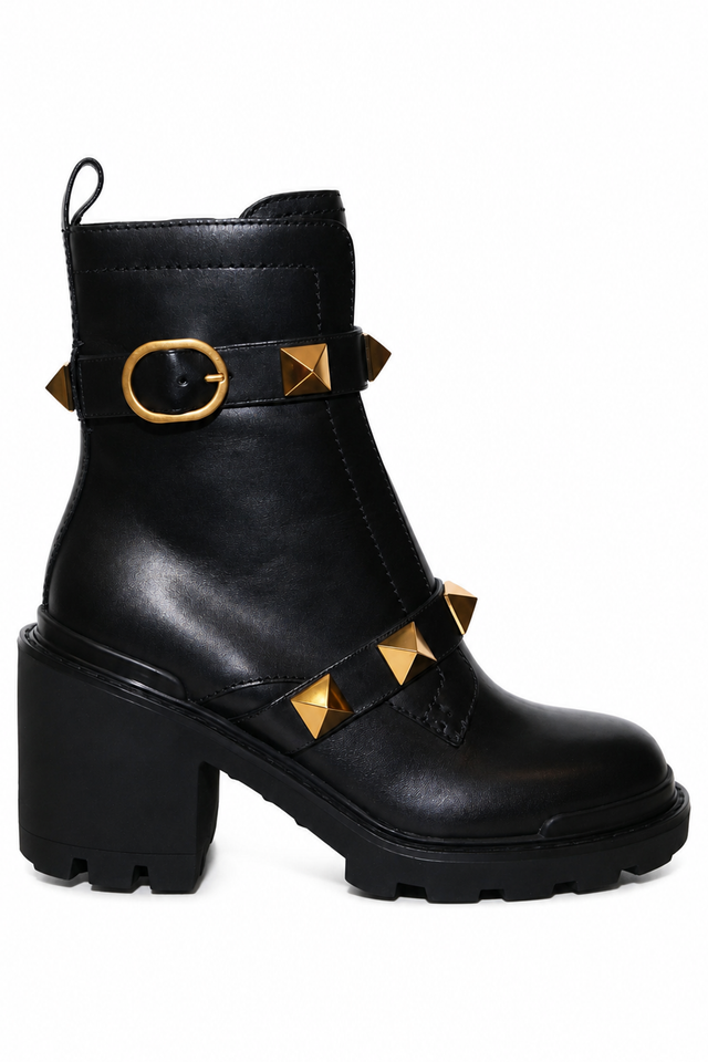 Valentino Garavani Roman Stud black leather heeled boots
