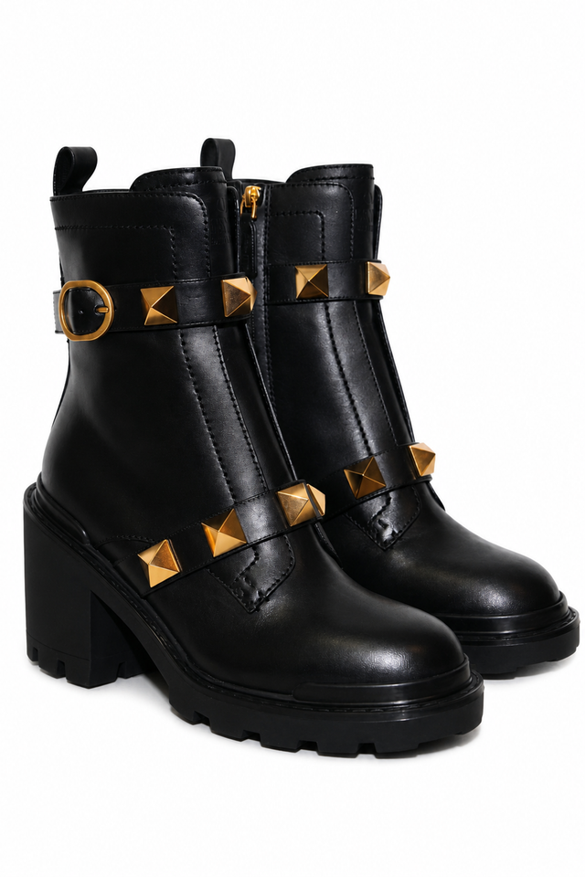 Valentino Garavani Roman Stud black leather heeled boots