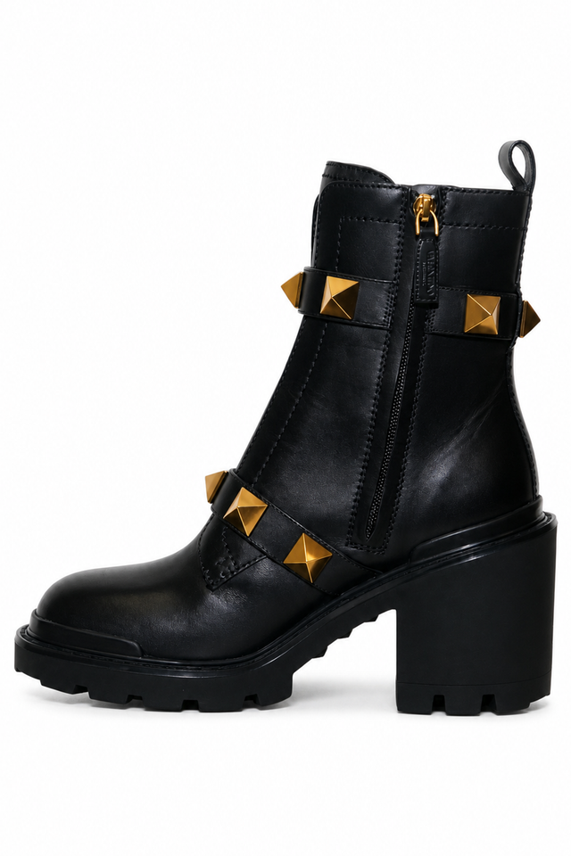 Valentino Garavani Roman Stud black leather heeled boots