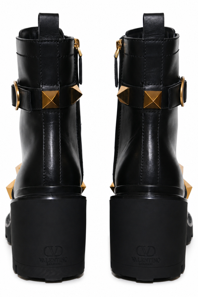 Valentino Garavani Roman Stud black leather heeled boots