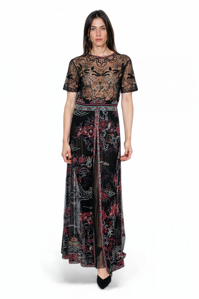 Valentino Embroidered Sheer Lace Maxi Gown
