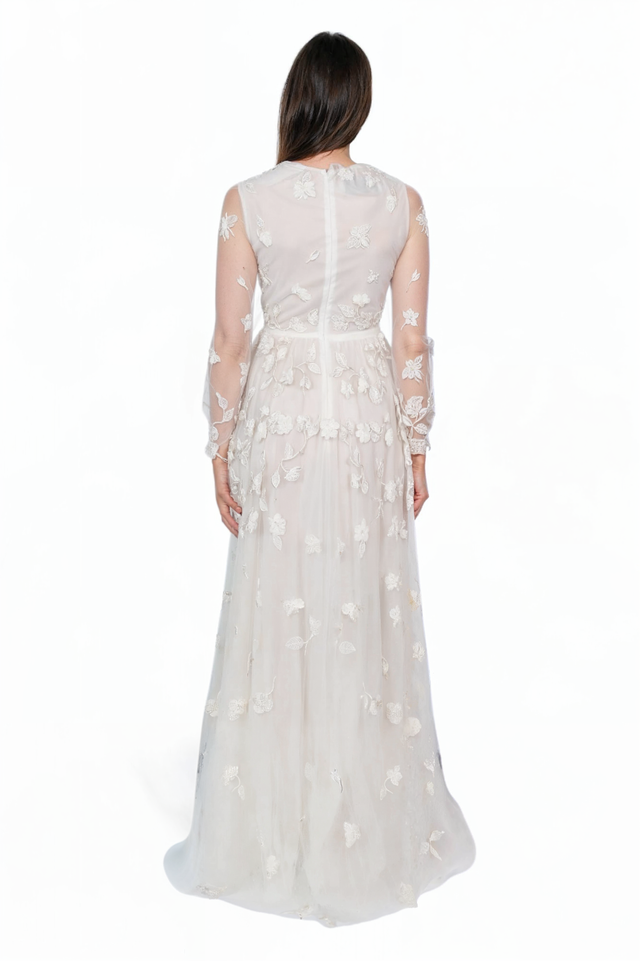 Valentino White Floral Embroidered Sheer Maxi Dress