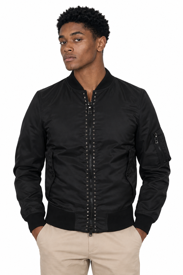 Valentino Rockstud Trimmed Nylon Bomber Jacket