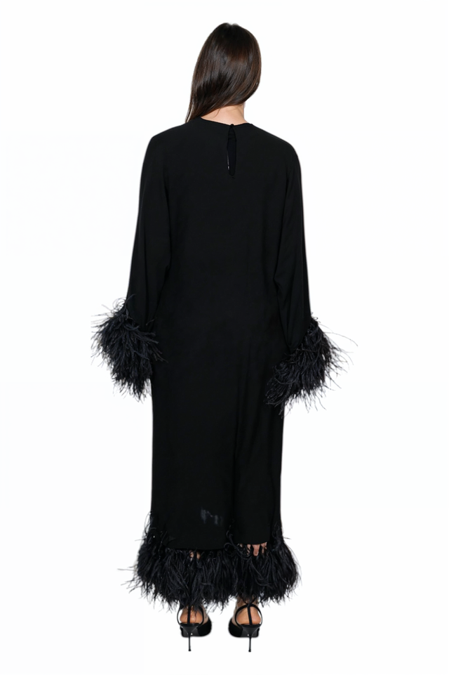 Valentino Black Feather-Trimmed Maxi Dress