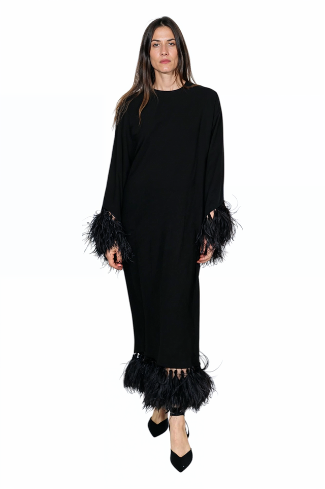 Valentino Black Feather-Trimmed Maxi Dress