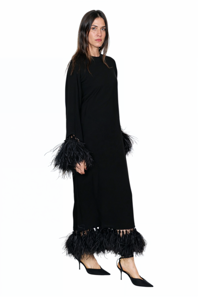 Valentino Black Feather-Trimmed Maxi Dress