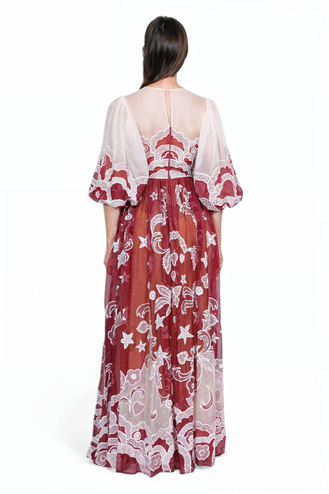 Valentino Sheer Lace Embroidered Gown