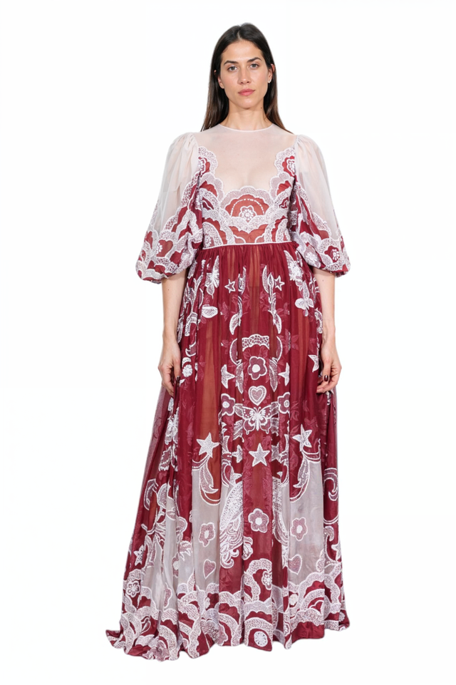 Valentino Sheer Lace Embroidered Gown