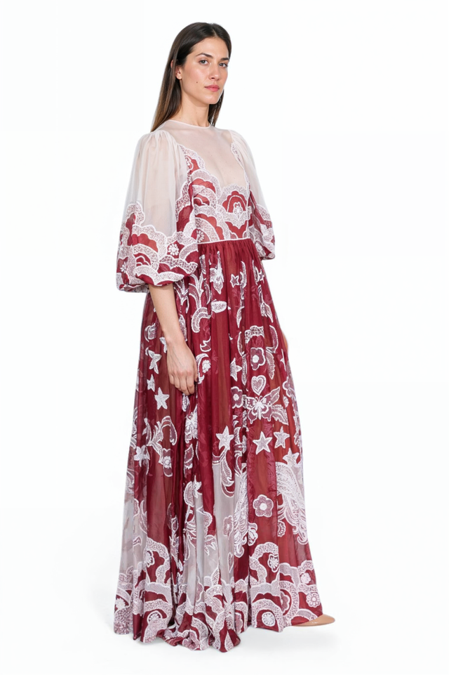 Valentino Sheer Lace Embroidered Gown