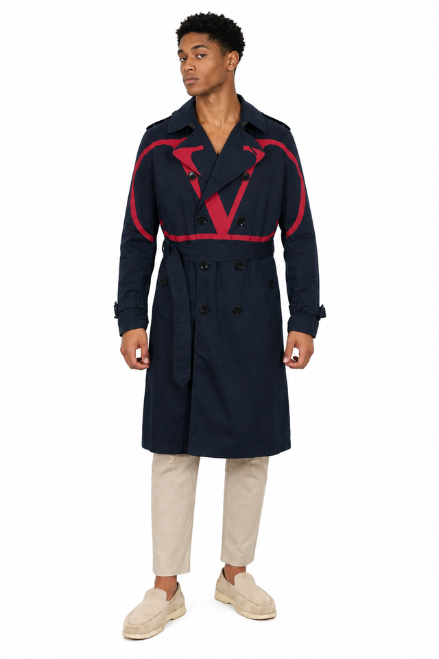 Valentino VLogo Graphic Double-Breasted Trench Coat