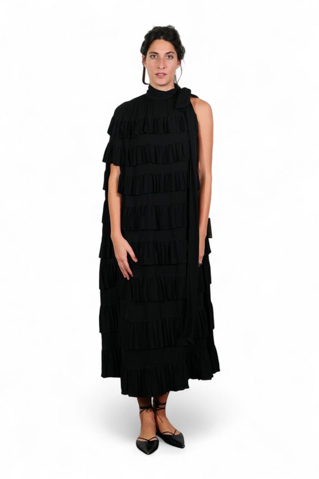 Valentino Pleated Ruffle Gown — Black