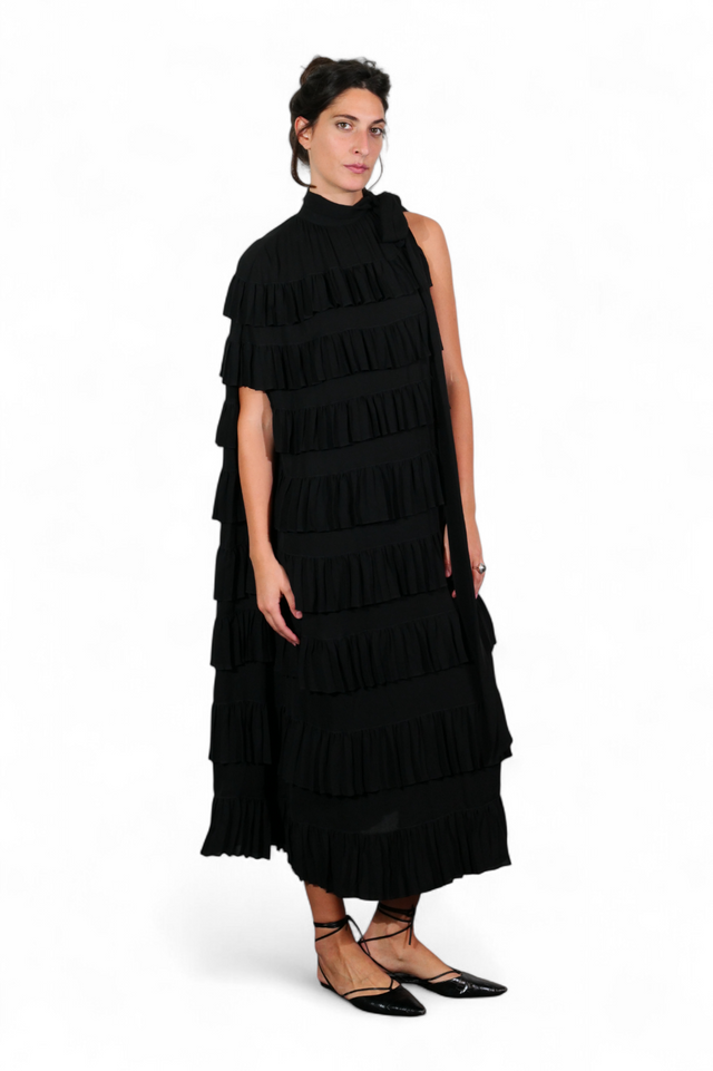 Valentino Pleated Ruffle Gown — Black