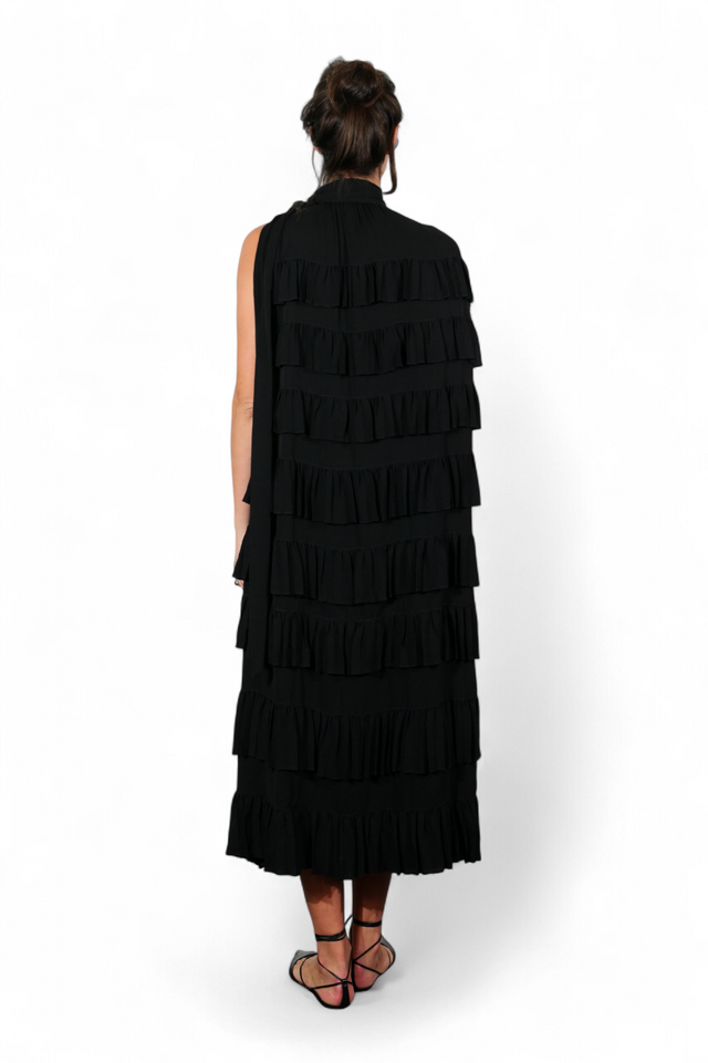 Valentino Pleated Ruffle Gown — Black