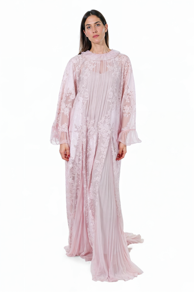 Valentino Floral Lace Sequin Gown - Blush Pink