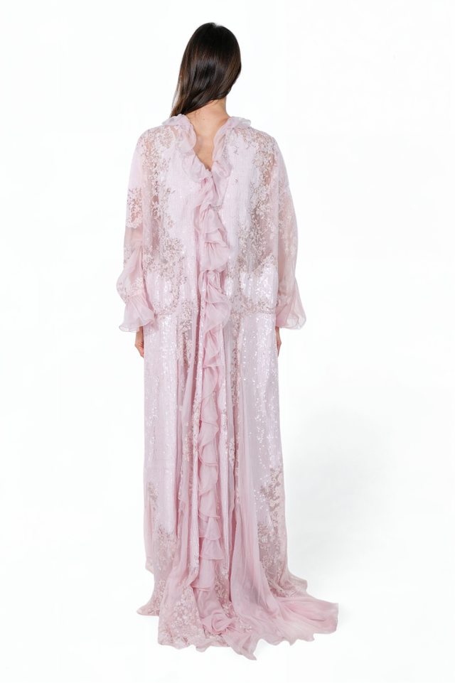 Valentino Floral Lace Sequin Gown - Blush Pink