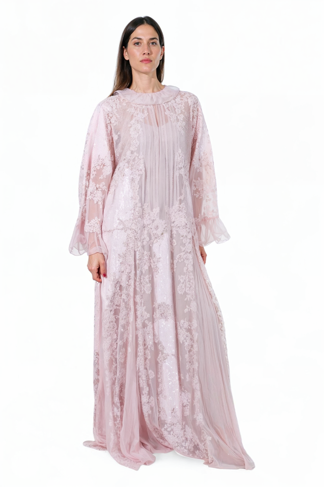 Valentino Floral Lace Sequin Gown - Blush Pink