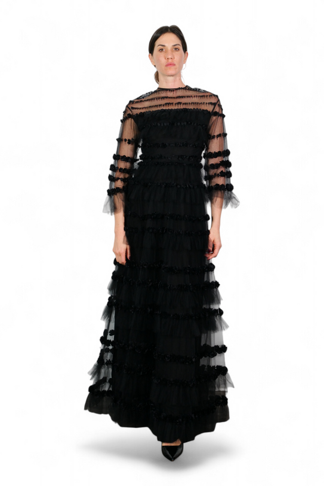 Valentino Tiered Tulle Gown — Black