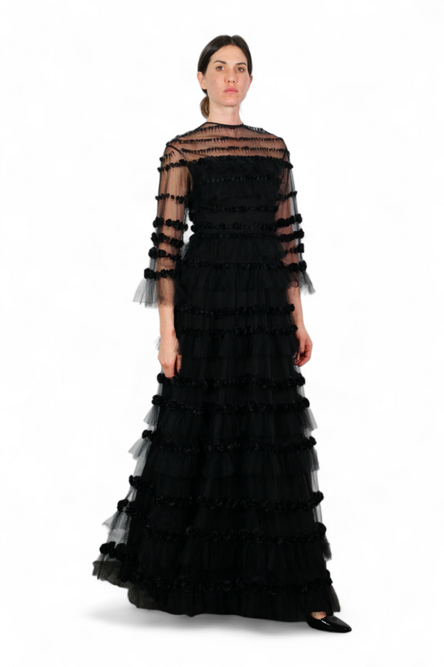 Valentino Tiered Tulle Gown — Black