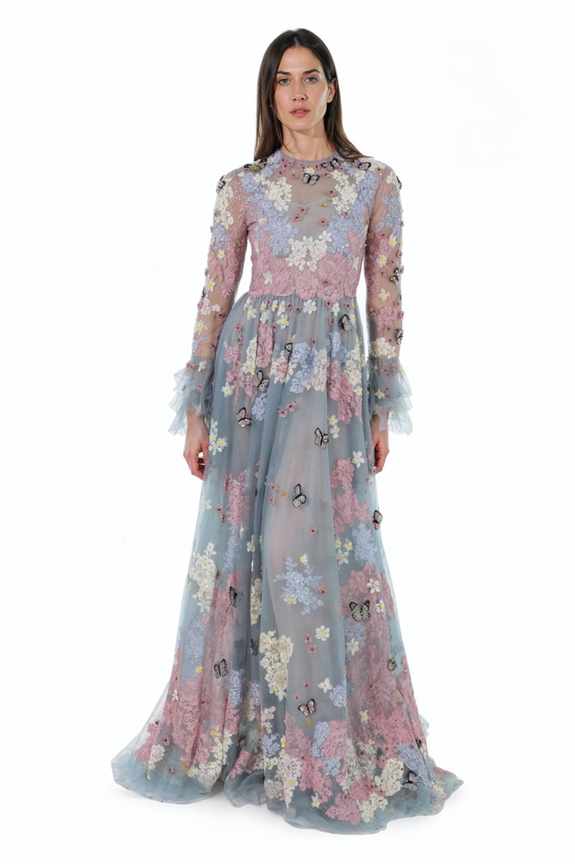 Valentino Floral Embroidered Tulle Gown - Pastel Elegance