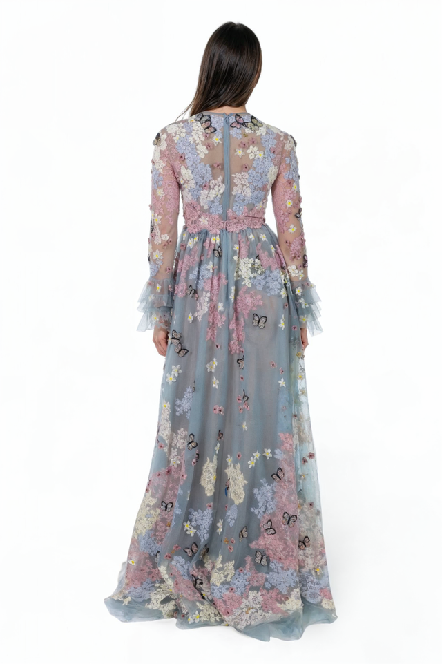 Valentino Floral Embroidered Tulle Gown - Pastel Elegance