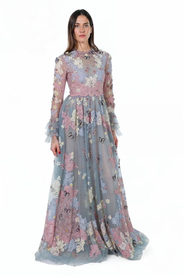 Valentino Floral Embroidered Tulle Gown - Pastel Elegance