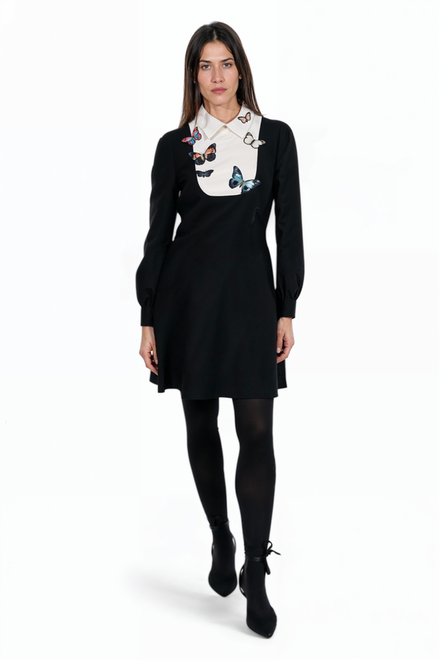 Valentino Butterfly-Embroidered Collared Dress