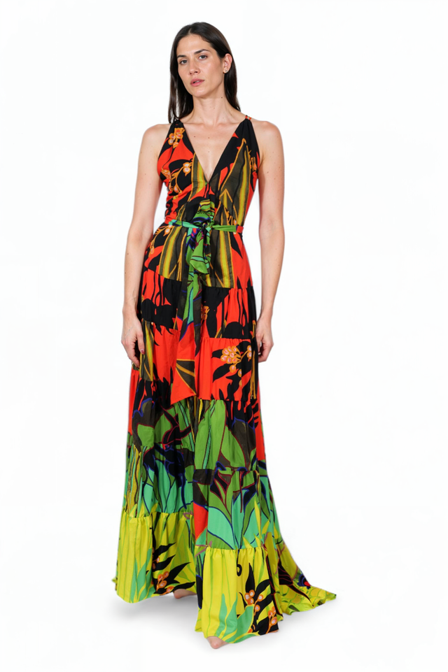 Valentino Tropical Print Maxi Dress in Multicolor