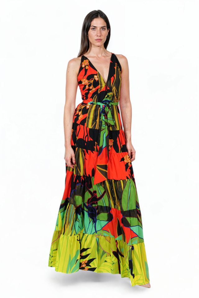 Valentino Tropical Print Maxi Dress in Multicolor