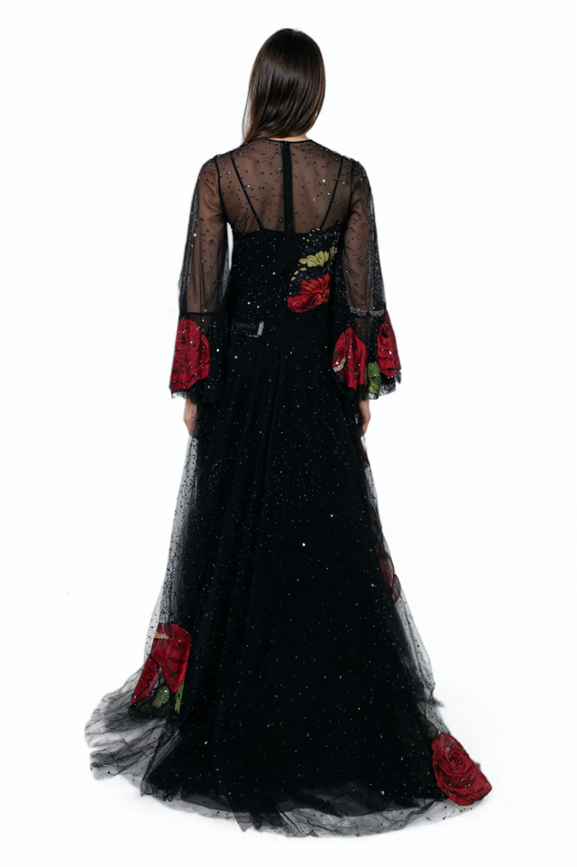 Valentino Graphic Rose Embroidered Gown - Gothic Romance