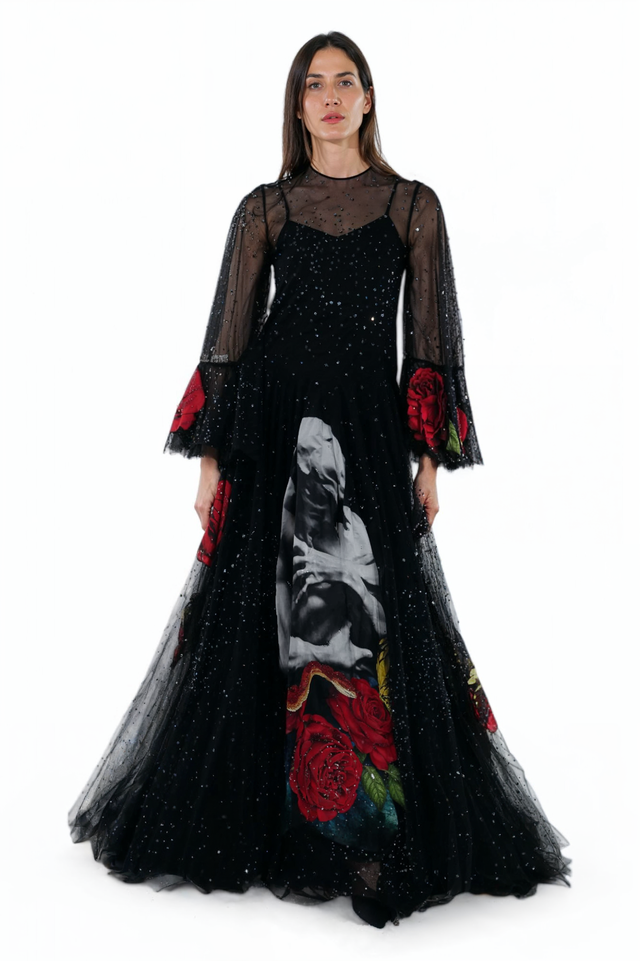 Valentino Graphic Rose Embroidered Gown - Gothic Romance