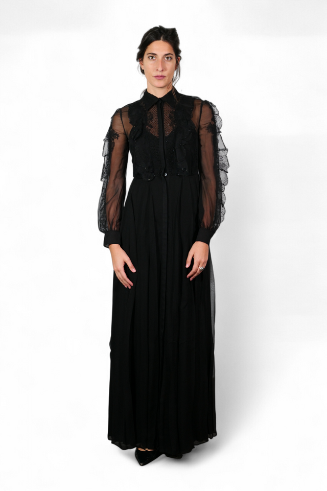 Valentino Sheer Lace Long Gown — Black