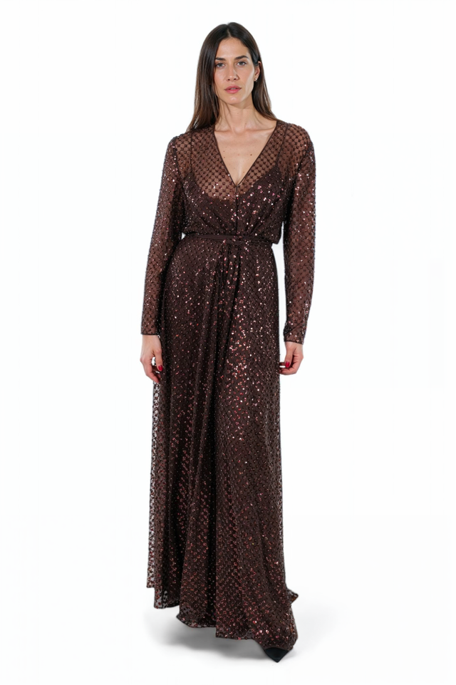 Valentino Sequined Wrap Gown - Metallic Brown