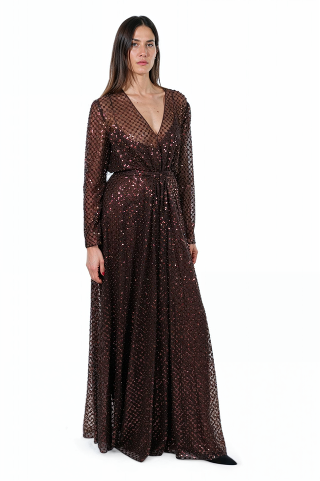 Valentino Sequined Wrap Gown - Metallic Brown