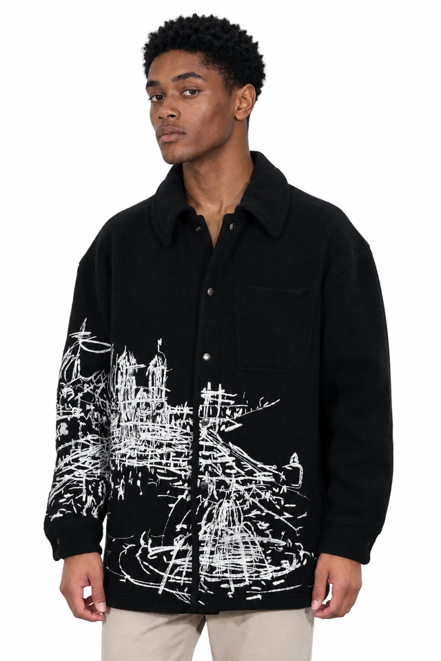 Valentino Graphic Sketch Wool-Blend Overshirt Jacket