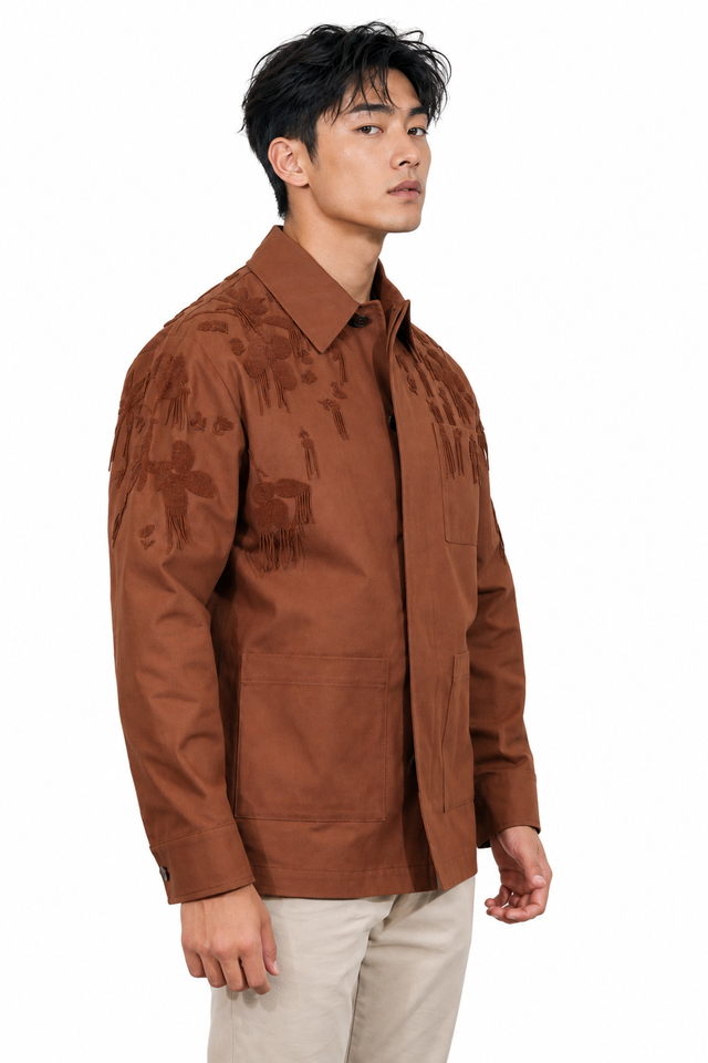 Valentino Fringe Floral Embroidered Field Jacket