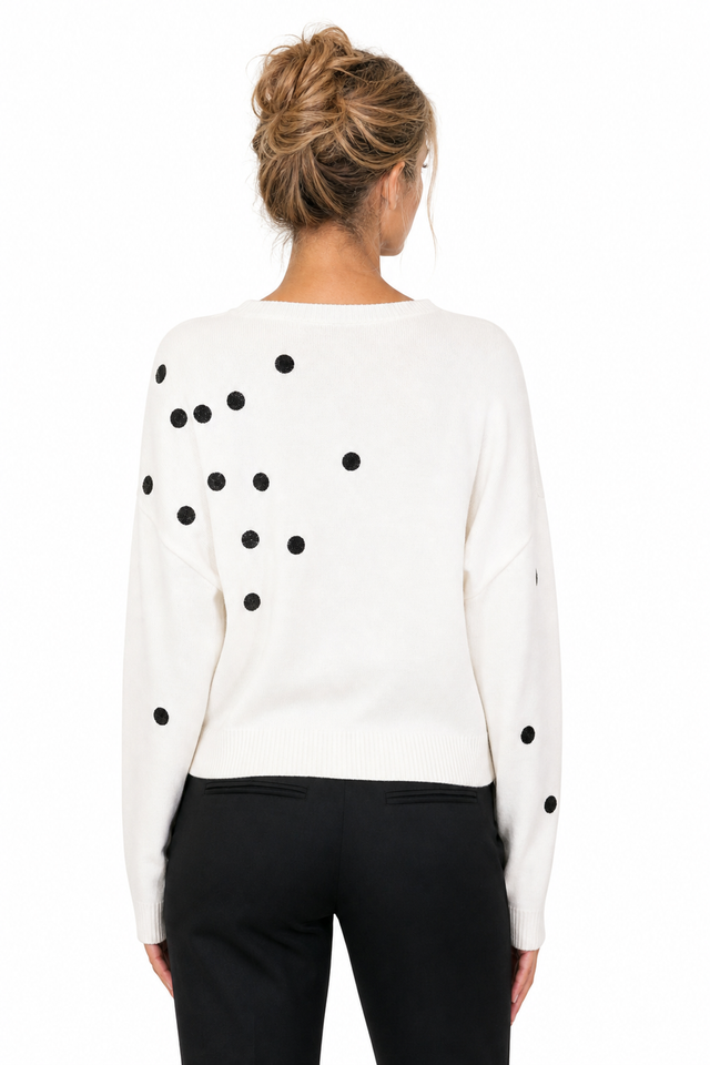Valentino Sequin Polka-Dot Virgin Wool-Silk Sweater in Ivory White & Black
