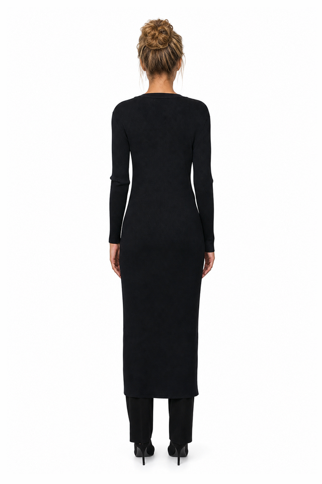 Valentino Longline Fine-Ribbed Knit Cardigan Dress in Jet Black