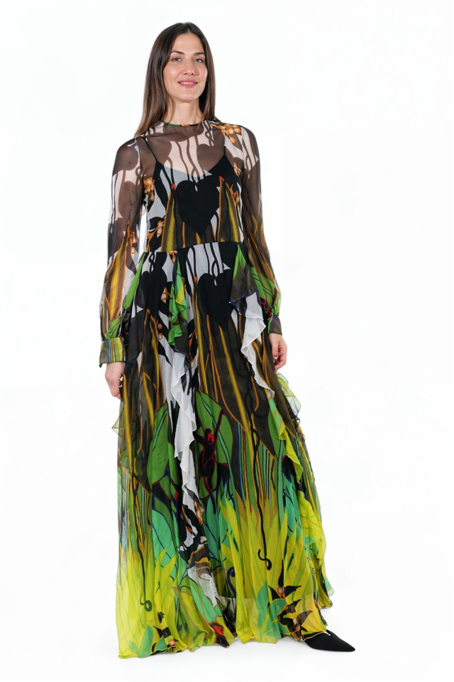 Valentino Jungle-Inspired Sheer Evening Gown