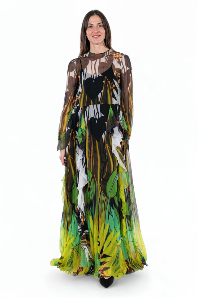 Valentino Jungle-Inspired Sheer Evening Gown