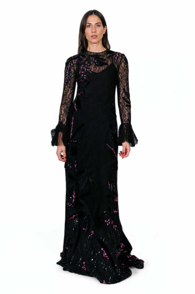 Valentino Lace and Sequin Evening Gown in Black