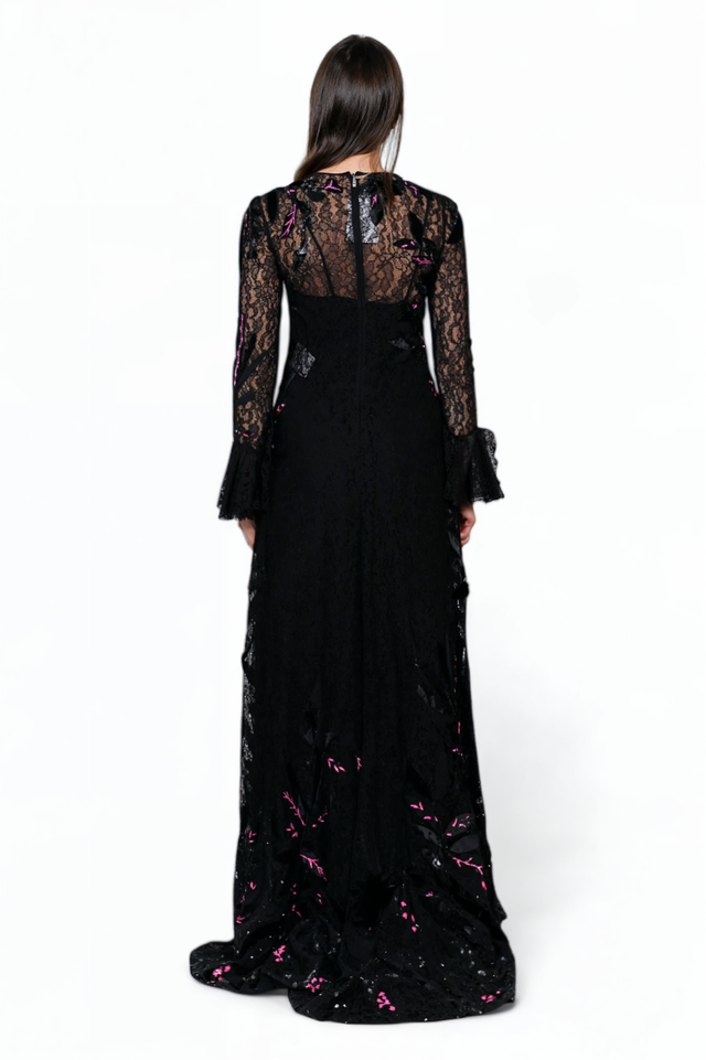 Valentino Lace and Sequin Evening Gown in Black