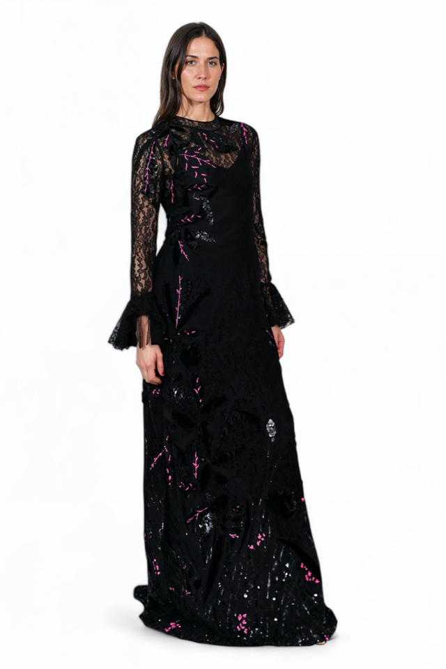Valentino Lace and Sequin Evening Gown in Black
