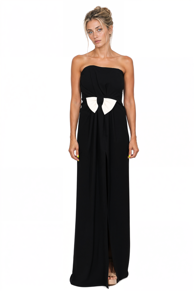 Valentino Strapless Bow-Accented Maxi Gown in Black & White