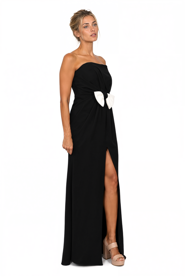 Valentino Strapless Bow-Accented Maxi Gown in Black & White