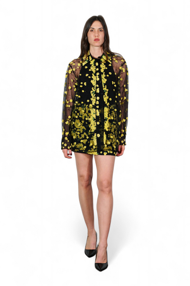 Valentino Embellished Sheer Blouse — Yellow Sequin Detail