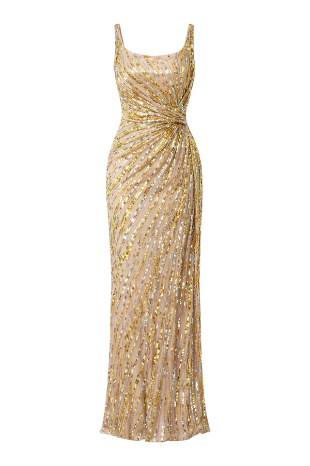 Valentino Gold Embellished Sleeveless Evening Gown