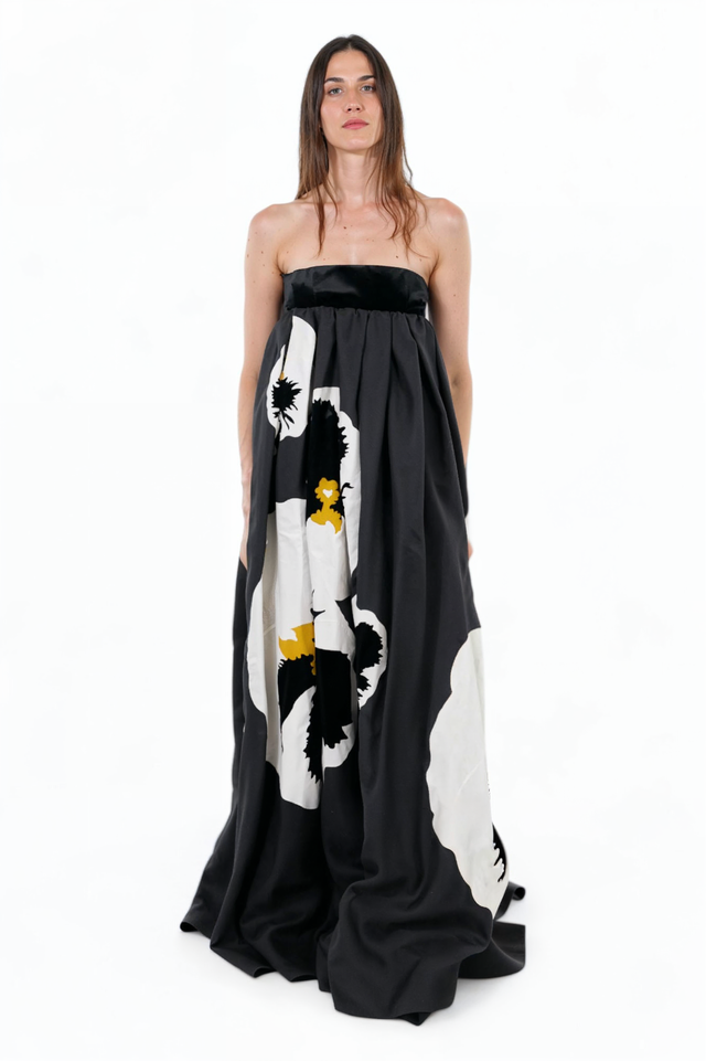 Valentino Strapless Floral Print Evening Gown